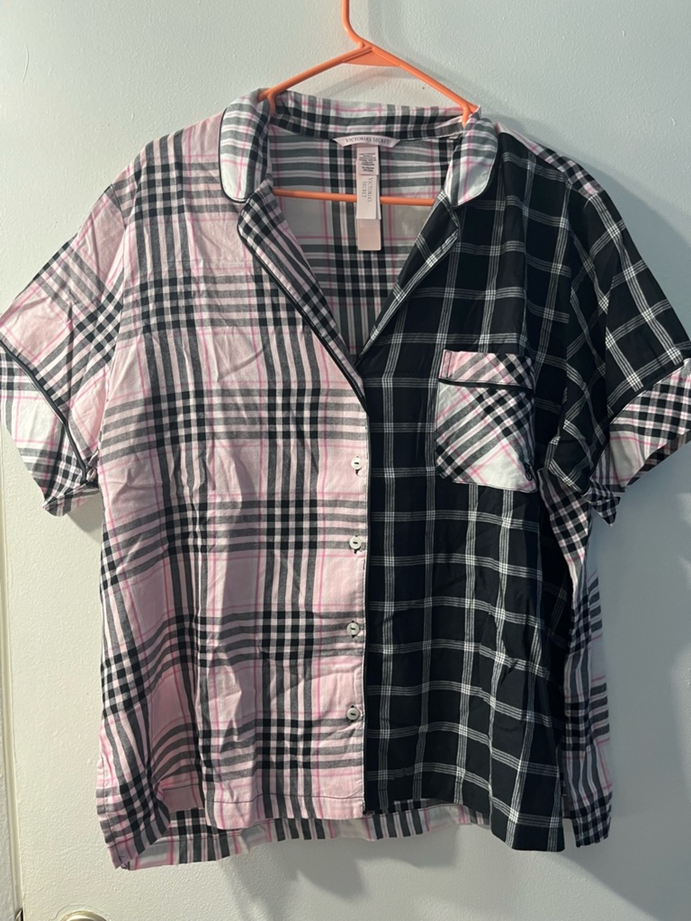 VS Plaid Short-Sleeve Button-Up pajama set - Black & Pink